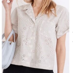 Madewell gray eyelet stripe button down